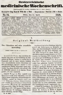 Oesterreichische Medicinische Wochenschrift als Ergänzungsblatt der Medicinischen Jahrbücher des k.k. Österreichischen Staates. 1848, nr 16