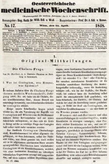 Oesterreichische Medicinische Wochenschrift als Ergänzungsblatt der Medicinischen Jahrbücher des k.k. Österreichischen Staates. 1848, nr 17