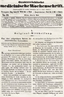 Oesterreichische Medicinische Wochenschrift als Ergänzungsblatt der Medicinischen Jahrbücher des k.k. Österreichischen Staates. 1848, nr 19