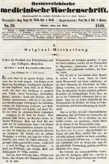 Oesterreichische Medicinische Wochenschrift als Ergänzungsblatt der Medicinischen Jahrbücher des k.k. Österreichischen Staates. 1848, nr 20