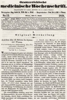 Oesterreichische Medicinische Wochenschrift als Ergänzungsblatt der Medicinischen Jahrbücher des k.k. Österreichischen Staates. 1848, nr 23