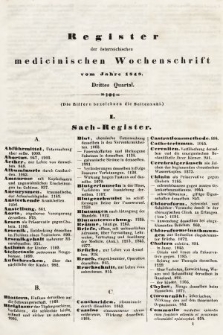 Oesterreichische Medicinische Wochenschrift als Ergänzungsblatt der Medicinischen Jahrbücher des k.k. Österreichischen Staates. 1848, register