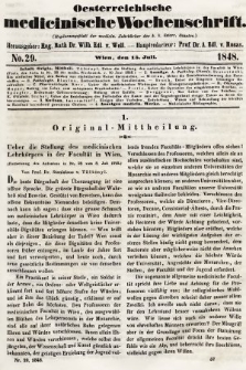 Oesterreichische Medicinische Wochenschrift als Ergänzungsblatt der Medicinischen Jahrbücher des k.k. Österreichischen Staates. 1848, nr 29