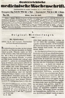 Oesterreichische Medicinische Wochenschrift als Ergänzungsblatt der Medicinischen Jahrbücher des k.k. Österreichischen Staates. 1848, nr 31