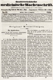 Oesterreichische Medicinische Wochenschrift als Ergänzungsblatt der Medicinischen Jahrbücher des k.k. Österreichischen Staates. 1848, nr 32