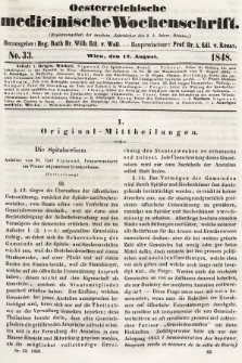 Oesterreichische Medicinische Wochenschrift als Ergänzungsblatt der Medicinischen Jahrbücher des k.k. Österreichischen Staates. 1848, nr 33
