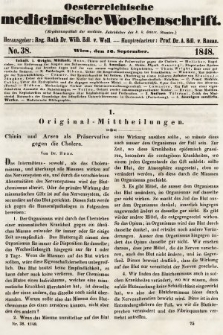 Oesterreichische Medicinische Wochenschrift als Ergänzungsblatt der Medicinischen Jahrbücher des k.k. Österreichischen Staates. 1848, nr 38