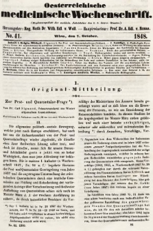 Oesterreichische Medicinische Wochenschrift als Ergänzungsblatt der Medicinischen Jahrbücher des k.k. Österreichischen Staates. 1848, nr 41