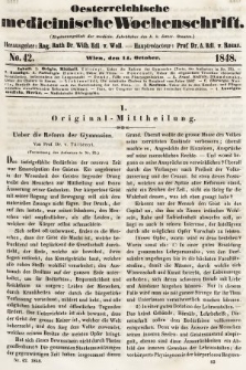 Oesterreichische Medicinische Wochenschrift als Ergänzungsblatt der Medicinischen Jahrbücher des k.k. Österreichischen Staates. 1848, nr 42
