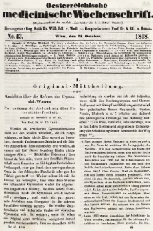 Oesterreichische Medicinische Wochenschrift als Ergänzungsblatt der Medicinischen Jahrbücher des k.k. Österreichischen Staates. 1848, nr 43