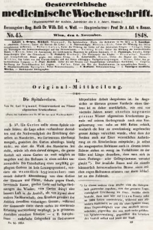 Oesterreichische Medicinische Wochenschrift als Ergänzungsblatt der Medicinischen Jahrbücher des k.k. Österreichischen Staates. 1848, nr 45
