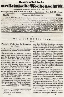 Oesterreichische Medicinische Wochenschrift als Ergänzungsblatt der Medicinischen Jahrbücher des k.k. Österreichischen Staates. 1848, nr 46