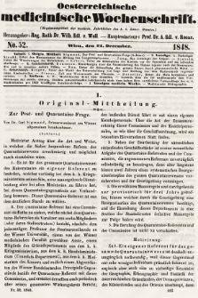 Oesterreichische Medicinische Wochenschrift als Ergänzungsblatt der Medicinischen Jahrbücher des k.k. Österreichischen Staates. 1848, nr 52