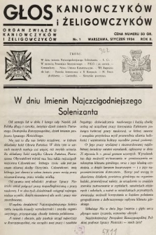 Głos Kaniowczyków i Żeligowczyków : organ Związku Kaniowczyków i Żeligowczyków. 1934, nr 1