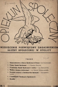 Opiekun Społeczny : miesięcznik poświęcony zagadnieniom służby społecznej w stolicy. 1937, nr 4