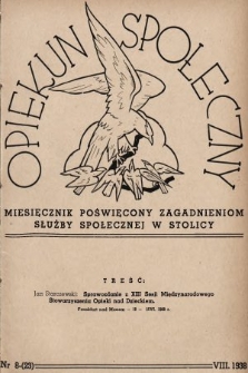 Opiekun Społeczny : miesięcznik poświęcony zagadnieniom służby społecznej w stolicy. 1938, nr 8