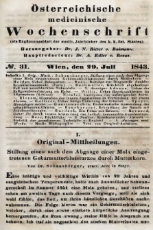 Oesterreichische Medicinische Wochenschrift als Ergänzungsblatt der Medicinischen Jahrbücher des k.k. Österreichischen Staates. 1843, nr 31
