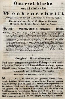 Oesterreichische Medicinische Wochenschrift als Ergänzungsblatt der Medicinischen Jahrbücher des k.k. Österreichischen Staates. 1843, nr 32