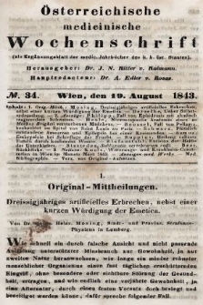Oesterreichische Medicinische Wochenschrift als Ergänzungsblatt der Medicinischen Jahrbücher des k.k. Österreichischen Staates. 1843, nr 34