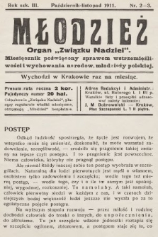 Młodzież : organ „Związku Nadziei” sekcyi szkół średnich w akademickim Kole Eleuteryi w Krakowie. 1911/1912, nr 2-3