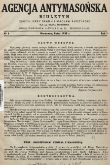 Agencja Antymasońska : biuletyn. 1938, nr 1