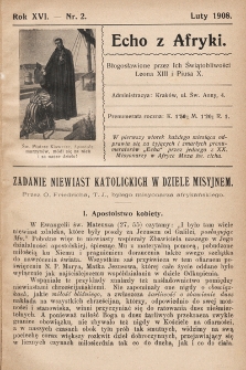 Echo z Afryki : pismo miesięczne illustrowane dla poparcia misyj katolickich w Afryce. 1908, nr 2