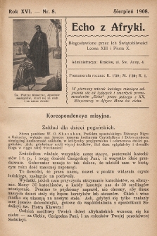 Echo z Afryki : pismo miesięczne illustrowane dla poparcia misyj katolickich w Afryce. 1908, nr 8
