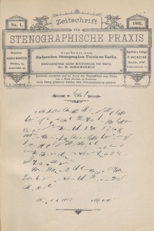 Zeitschrift für Stenographische Praxis. Jg 2, 1885, no. 1