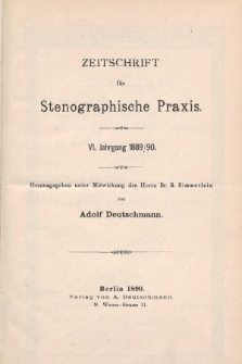 Zeitschrift für Stenographische Praxis. Jg 6, 1889/1890, [Spis rocznika]
