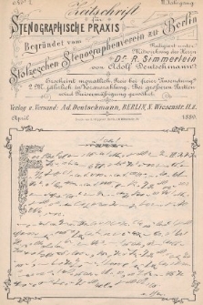 Zeitschrift für Stenographische Praxis. Jg 6, 1889, no. 1