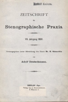 Zeitschrift für Stenographische Praxis. Jg 7, 1890, [Spis rocznika]