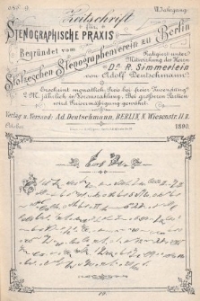 Zeitschrift für Stenographische Praxis. Jg 7, 1890, no. 9