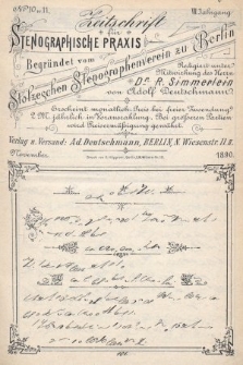 Zeitschrift für Stenographische Praxis. Jg 7, 1890, no. 10 u 11