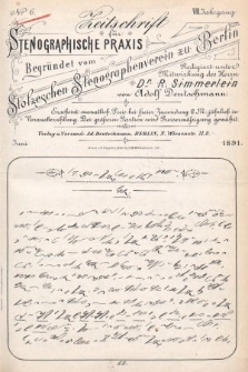 Zeitschrift für Stenographische Praxis. Jg 8, 1891, no. 6