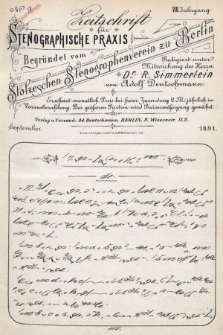 Zeitschrift für Stenographische Praxis. Jg 8, 1891, no. 9