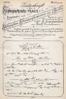 Zeitschrift für Stenographische Praxis. Jg 8, 1891, no. 12