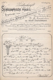 Zeitschrift für Stenographische Praxis. Jg 9, 1892, no. 1