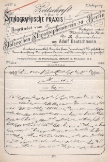 Zeitschrift für Stenographische Praxis. Jg 9, 1892, no. 3