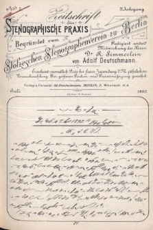 Zeitschrift für Stenographische Praxis. Jg 9, 1892, no. 7