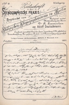 Zeitschrift für Stenographische Praxis. Jg 9, 1892, no. 10