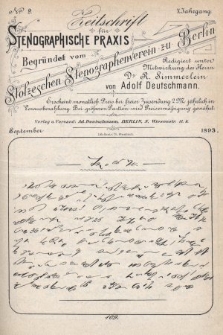 Zeitschrift für Stenographische Praxis. Jg 10, 1893, no. 9