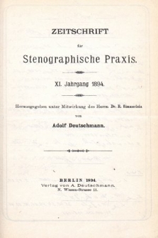 Zeitschrift für Stenographische Praxis. Jg 11, 1894, [Spis rocznika]