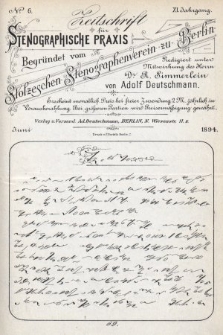 Zeitschrift für Stenographische Praxis. Jg 11, 1894, no. 6