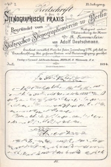 Zeitschrift für Stenographische Praxis. Jg 11, 1894, no. 7