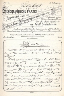 Zeitschrift für Stenographische Praxis. Jg 11, 1894, no. 9