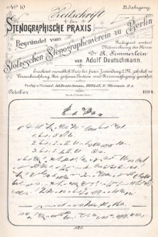 Zeitschrift für Stenographische Praxis. Jg 11, 1894, no. 10