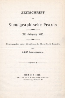 Zeitschrift für Stenographische Praxis. Jg 12, 1895, [Spis rocznika]