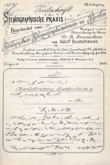 Zeitschrift für Stenographische Praxis. Jg 12, 1895, no. 8
