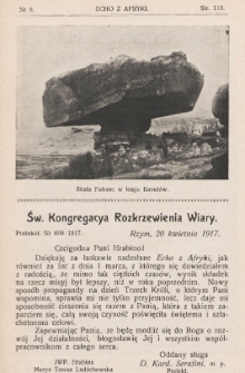 Echo z Afryki : katolickie pismo miesięczne dla poparcia działalności misyjnej w Afryce. 1917, nr 8