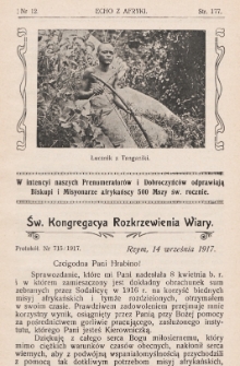 Echo z Afryki : katolickie pismo miesięczne dla poparcia działalności misyjnej w Afryce. 1917, nr 12